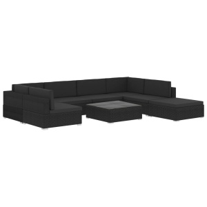 Set mobilier de grădină cu perne, 8 piese, negru, poliratan - Img 2