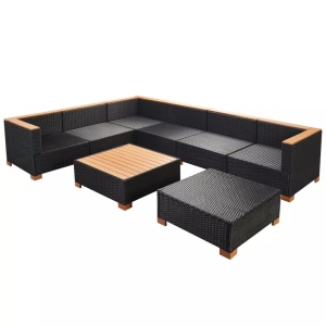 Set mobilier de grădină cu perne, 8 piese, negru, poliratan - Img 5