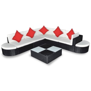 Set mobilier de grădină cu perne, 8 piese, negru, poliratan - Img 2