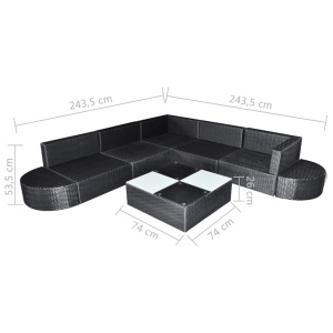 Set mobilier de grădină cu perne, 8 piese, negru, poliratan - Img 5