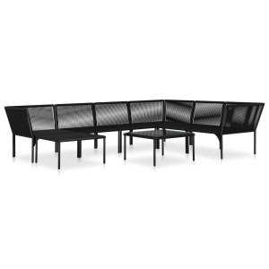 Set mobilier de grădină cu perne, 8 piese, negru, PVC - Img 3