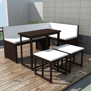 Set mobilier exterior pliabil, 5 piese, maro, oțel, poliratan