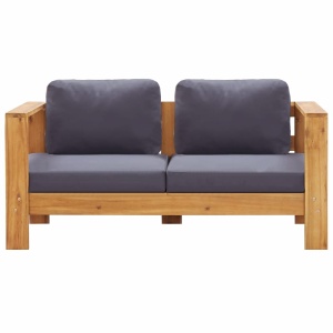 Set mobilier grădină cu perne, 4 piese, gri, lemn masiv acacia - Img 7