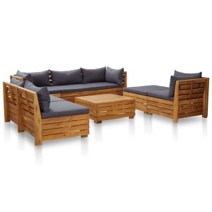Set mobilier grădină cu perne, 8 piese, gri inchis, lemn acacia - Img 3