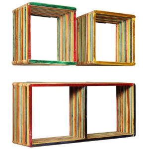 Set rafturi de perete 3 buc. Tec masiv reciclat Multicolor - Img 11