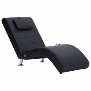 Șezlong de masaj cu pernă, negru, piele artificială - Img 2