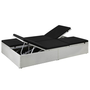 Șezlong de plajă cu pernă, negru, poliratan - Img 2