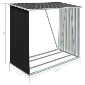 Șopron de lemne de grădină, gri, 163x83x154 cm, oțel galvanizat - Img 6