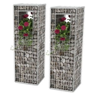 Stâlpi coș gabion/jardinieră, 2 buc., oțel, 50 x 50 x 160 cm