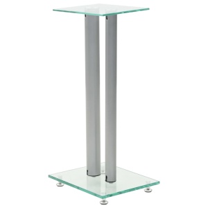 Standuri boxe 2 buc., sticlă călită, design coloană, argintiu - Img 2