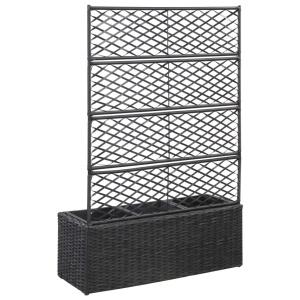 Strat inălțat spalier 3 ghivece negru 83x30x130 cm poliratan - Img 3