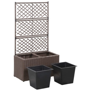 Strat inălțat spalier cu 2 ghivece maro 58x30x107 cm poliratan - Img 4