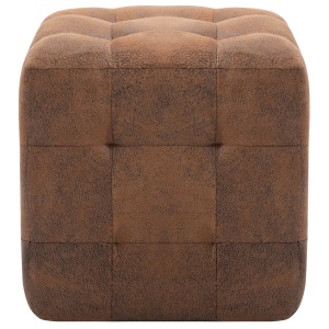 Taburet, 2 buc., maro, 30x30x30 cm, piele intoarsă ecologică - Img 3