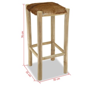 Taburet de bar, piele naturală și lemn masiv de tec - Img 7