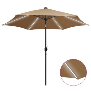 Umbrelă de soare, LED-uri și stâlp aluminiu, gri taupe, 300 cm