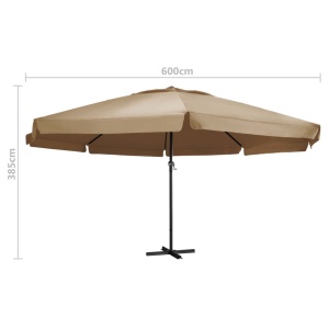 Umbrelă soare de exterior cu stâlp aluminiu gri taupe 600 cm - Img 5