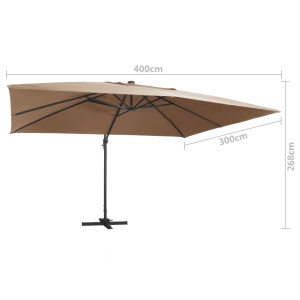 Umbrelă suspendată cu LED și stâlp aluminiu gri taupe 400x300cm - Img 9