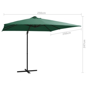 Umbrelă suspendată cu LED și stâlp din oțel, verde, 250x250 cm - Img 9
