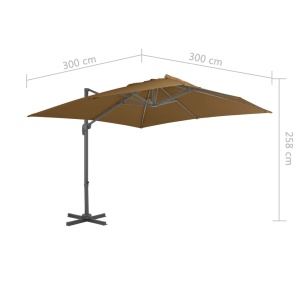 Umbrelă suspendată cu stâlp din aluminiu gri taupe 300x300 cm - Img 9