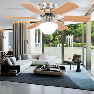 Ventilator tavan decorativ cu iluminare, 82 cm, maro deschis - Img 4