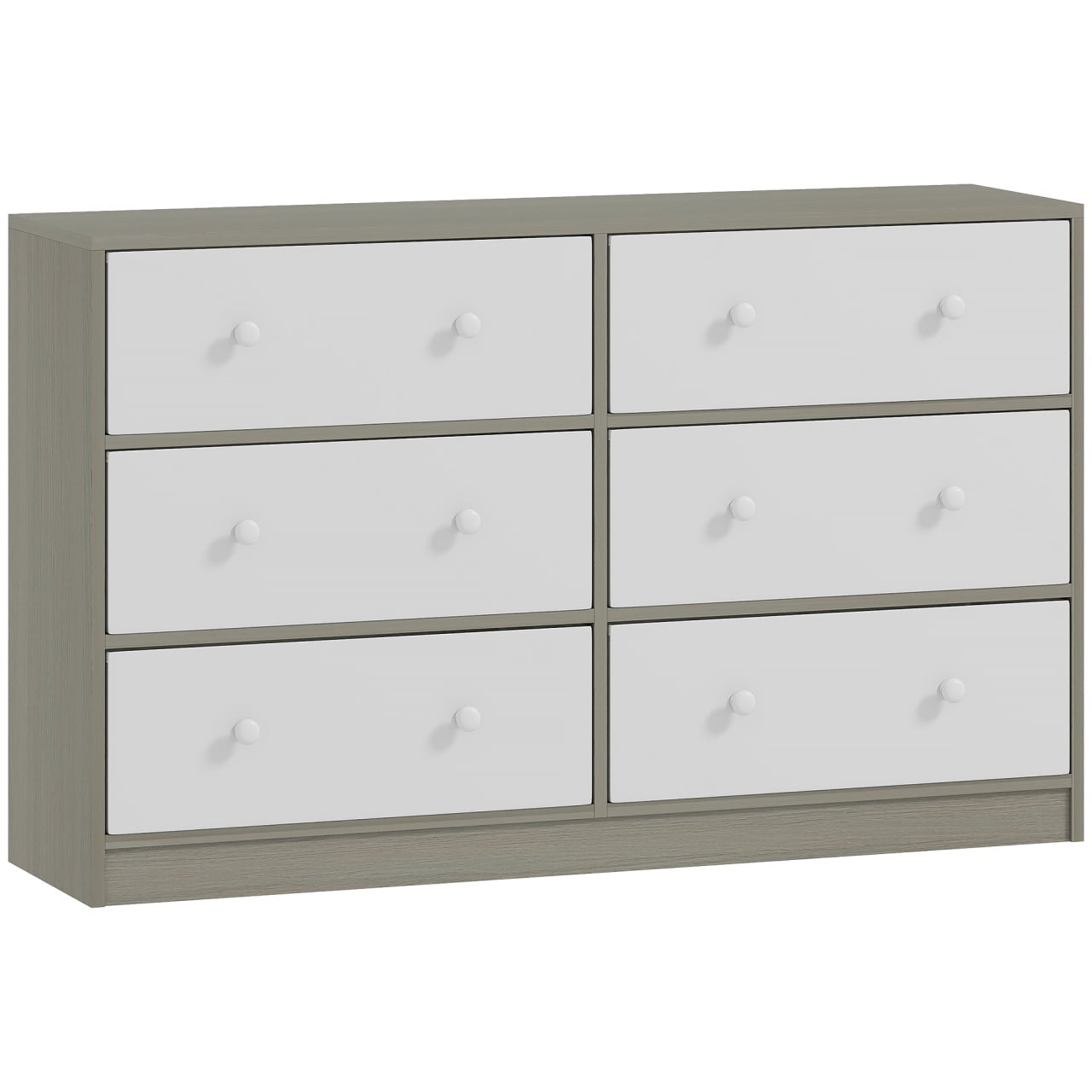 Comoda cu 6 sertare pliabile 114x30x70 cm, MDF, cadru otel, sertare textil netesut 100% poliester, manere duble, alb si