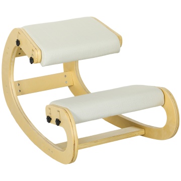 Ергономичен активен стол с 6 позиции на регулиране, 55x85x55 см, тапицерия от 100% полиестер, брезова дървесина, възглавница 7,5 см, кремав цвят – Проверено A · Re-Bloom
