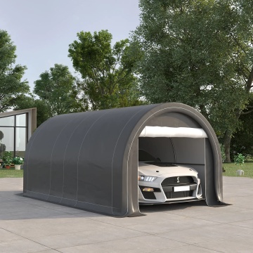 Преносим гараж за кола 500x300x240 см, водоустойчив PE брезент, рамка от поцинкована стомана, врата с цип 206x185 см, устойчивост на вятър ниво 4, сив - Проверено A · Re-Bloom - Img 2