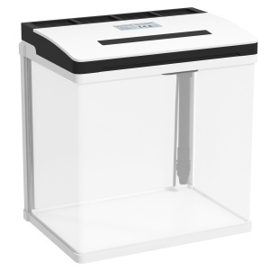 Acvariu 13L 29x20x30.5 cm, sticla HD 4mm, LED gradient reglabil 4.5W, filtru tip dus, pompa 2.5W, capac alb/transparent - Verificat A · Re-Bloom