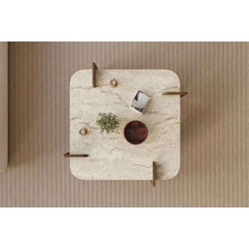 Afrolli masuta de cafea 90x90x35 cm, PAL melaminat, capacitate 35 kg, travertin si nuc - Verificat A · Re-Bloom - Img 3