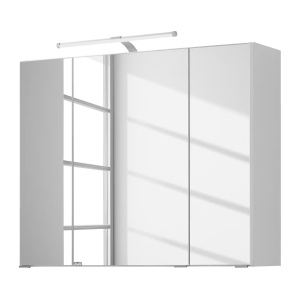 Ancona dulap baie oglinda LED 80x64x20 cm, 3 usi oglinda, 6 rafturi sticla, PAL alb, manere cromate - Verificat A · Re-Bloom
