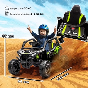 ATV electric copii Re-Bloom Kawasaki, PP/otel, 100x64x56 cm, dublu motor 12V, telecomanda, muzica, 3-5 km/h, varsta 3-5 ani, 30 kg, negru - Verificat A · Re-Bloom - Img 2