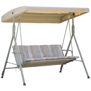 Balansoar de gradina cu baldachin Re-Bloom, otel/poliester/Teslin, 172x110x156 cm, baldachin 168x110 cm, 3 locuri, perne incluse, 210 kg, maro/bej - Verificat A · Re-Bloom