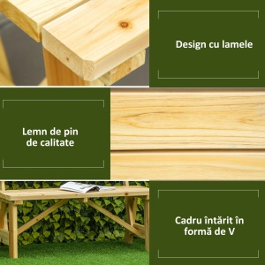 Banca de exterior pentru 2 persoane, lemn de pin, 116x56x80 cm, sezut 116x37cm/inaltime 45cm, capacitate 220kg, lemn natur - Verificat A · Re-Bloom - Img 3