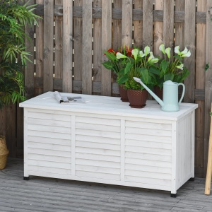 Banca de gradina cu spatiu de depozitare, lemn de brad, 127x56x60 cm, spatiu interior 119x48x49.6 cm, capacitate 170kg, alb - Verificat A · Re-Bloom - Img 2
