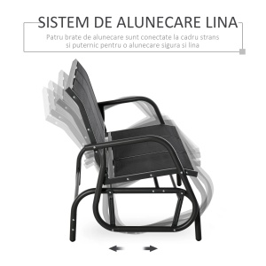 Banca leagan de gradina 3 locuri Re-Bloom, metal/textilene, 147x70x85 cm, sezut 140x46 cm, 300 kg, negru - Verificat A · Re-Bloom - Img 6