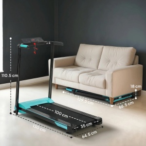 Banda de alergare pliabila cu control gestual, otel/ABS/cauciuc, 64.5x130.5x110.5 cm pliata 129.5x66.5x18 cm, banda alergare 100x35cm, motor 0.75/2.25CP, viteza 1-10km/h, capacitate 100kg, albastru deschis/negru - Verificat A · Re-Bloom - Img 6