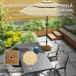 Baza pentru umbrela cu roti si frane Re-Bloom, metal/beton, 45x45x48 cm, compatibila stalpi 36-38-48mm, efect lemn - Verificat A · Re-Bloom - Img 6