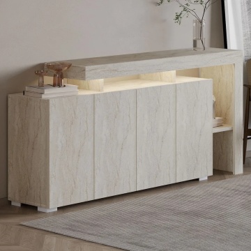 Beliz bufet cu iluminare LED 170x35x80 cm, PAL melaminat, travertin bej - Verificat A · Re-Bloom - Img 2