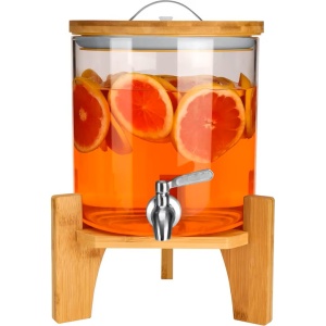 Belle Vous dozator sticla borosilicata cu stand bambus, 5L, 21.5x31 cm, robinet + capac, transparent - Verificat B · Re-Bloom - Img 1
