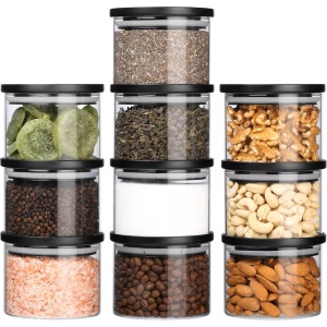 Belle Vous set 10 recipiente sticla borosilicata cu capac silicon etans, 160ml, 9.5x8 cm, transparent - Verificat A · Re-Bloom - Img 1