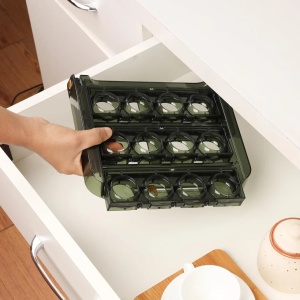 Belle Vous suport organizator oua frigider, plastic PET fara BPA, 23x11x20.5 cm, 24 oua, 3 niveluri, design ventilat translucid, verde - Verificat A · Re-Bloom - Img 4