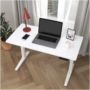 Birou cu inaltime reglabila Kring Vold, cu reglare electrica, 120x60x73-118 cm, culoare alb,blat mdf, Resigilat, Grad B - Img 4