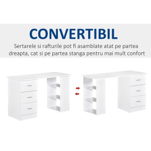 Birou modern cu 3 sertare si rafturi, placi aglomerate, 120x49x72 cm, raft 36.5x24cm + sertar 27.5x33.5x12cm, capacitate 20kg, alb - Verificat A · Re-Bloom - Img 4