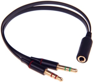 Cablu splitter Audio Smartera Jack 3.5mm tata la 2x 3.5mm mama, aur 24K, negru, 20 cm