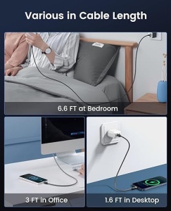 Cablu USB A la C ORICO 66W compatibil cu iPad, Samsung, Pixel etc., nailon, negru/gri - Img 3