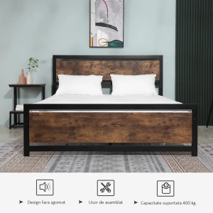 Cadru pat matrimonial Re-Bloom, otel/MDF, 167x208x103 cm, saltea 160x200 cm, tablie 167x103 cm, spatiu sub pat 31 cm, 400 kg, negru/maro rustic - Verificat A · Re-Bloom - Img 4
