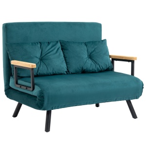 Canapea extensibila 3in1, otel/poliester/lemn, verde marin, 102 x 73 x 81 cm, Resigilat, Grad A