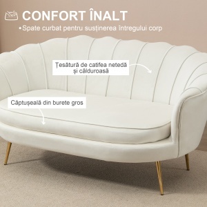Canapea vintage 2 locuri Re-Bloom, catifea poliester/spuma cauciuc/metal, 130x77x77 cm, sezut 104x56 cm, 150 kg, crem/auriu - Verificat A · Re-Bloom - Img 6