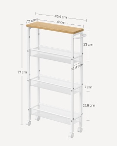 Carucior de depozitare Vasagle, 4 nivele, metal/PAL, alb/natur, 13 x 45,4 x 77 cm, Resigilat, Grad A - Img 2