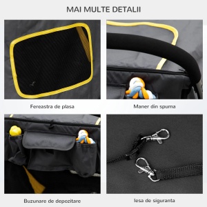 Carucior pentru animale de companie Re-Bloom, otel/material Oxford, gri inchis/galben/negru, 112 x 65 x 100 cm, Resigilat, Grad A - Img 6